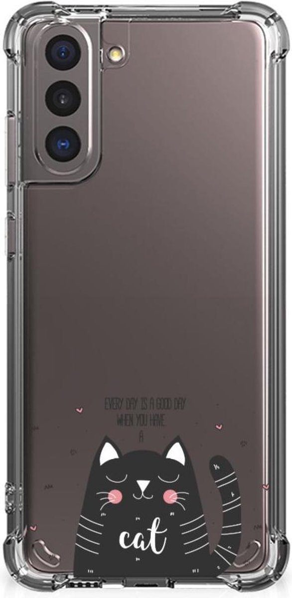 Samsung Galaxy S21 Stevig Bumper Hoesje Cat Good Day