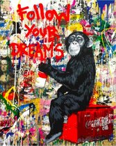 Schilderen op nummer 40x50 cm - Graffiti Aap / Chimpansee "Follow Your Dreams"  – Compleet Hobbypakket– Voor volwassenen en kinderen – Paint by Number
