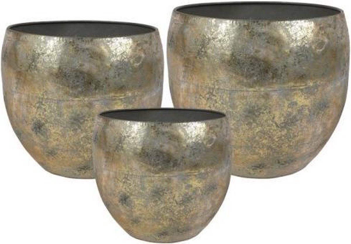 Nova bloempot set goud 40cm breed Set van drie ronde plantenpotten metaal goud |... | bol.com