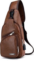 outlet - Sling - tas - bruin - dames - heren - crossbody met USB ingang