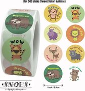 Snoes - sluitstickers 500 stuks - stickerrol - Sweet Safari Animals - Greenery Safari - - beloningsstickers - stickers voor kinderen - schoolspullen - onderwijs - stickervellen - peuters - kl