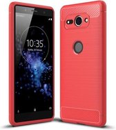 Voor Sony Xperia XZ2 Compacte geborstelde textuur Koolstofvezel Schokbestendige TPU beschermende achterkant van de behuizing (rood)