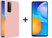 Huawei P Smart 2021 hoesje roze siliconen case hoes cover hoesjes - 1x Huawei P Smart 2021 screenprotector