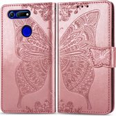 Butterfly Love Flowers Embossing Horizontale Flip Leather Case voor Huawei V20, met houder & kaartsleuven & portemonnee & lanyard (rose goud)