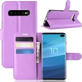 Litchi Texture Horizontale Flip Leren Case voor Galaxy S10, met Portemonnee & Houder & Kaartsleuven (Paars)