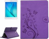 Voor Galaxy Tab A 8.0 / T350 Geperste bloemen Vlinderpatroon Horizontale flip PU lederen tas met magnetische gesp & houder & kaartsleuven & portemonnee (paars)