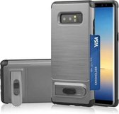 Voor Galaxy Note 8 geborstelde textuur TPU + pc beschermende achterkant van de behuizing met houder en kaartsleuf (grijs)