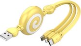 SJX-CB04 5A USB naar 8-pins + USB-C / Type-C + Micro USB 3-in-1 intrekbare snellaadgegevenskabel (geel)
