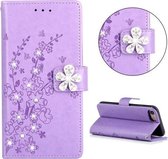 Voor iPhone SE 2020 Diamond Encrusted Plum Blossom Embossing Pattern Horizontale Flip lederen hoes met houder & kaartsleuven & portemonnee & lanyard (paars)