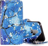 Voor Galaxy S9 + Gloss Oil Embossed Blue Flower Pattern Horizontale Flip Leather Case met houder & kaartsleuven & portemonnee