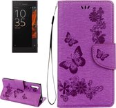 Voor Sony Xperia XZ Power Butterflies Embossing Horizontale Flip Leather Case met houder & kaartsleuven & portemonnee & lanyard (paars)