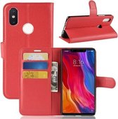 Litchi Texture horizontale flip lederen hoes voor Xiaomi Mi 8 SE, met portemonnee & houder & kaartsleuven (rood)