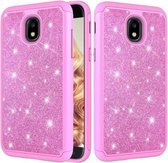 Glitter poeder contrast huid schokbestendig siliconen + pc beschermhoes voor Galaxy J3 (2018) (roze)