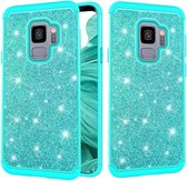 Glitter poeder contrast huid schokbestendig siliconen + pc beschermhoes voor Galaxy S9 (groen)