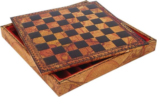 Afbeelding van het spel Schaakbordbox - Wereldkaart - 28x28 cm