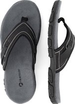 Travelin Dalen Teenslippers - Leren Outdoor Wandelsandalen met Profielzool - Zwart - Maat 46