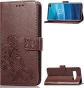 Lucky Clover Pressed Flowers Pattern Leather Case voor Galaxy S10 +, met houder & kaartsleuven & portemonnee & draagriem (bruin)