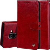 Voor Galaxy A8 (2018) Business Style Oil Wax Texture Horizontale Flip lederen tas met houder & kaartsleuven & portemonnee (rood)