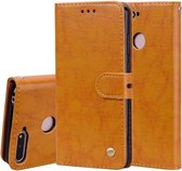 Business Style Oil Wax Texture Horizontale Flip Leather Case voor Huawei Honor 7A (met vingerafdrukopening), met houder & kaartsleuven en portemonnee (bruin)