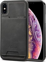 Schokbestendige TPU + PU-beschermhoes voor iPhone X / XS, met houder en kaartsleuf (zwart)