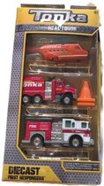 Tonka Die Cast 3 stuks Brandweerwagen, helikopter van metaal