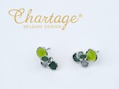 Chartage Rhodium oorbel met cirkels in groen, grijs en limoengroene enamel