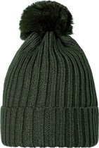 Warme dames muts Furry|Groen|Gebreide beanie|Nepbont pompom