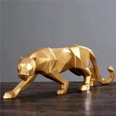 BaykaDecor - Decoratief Beeld - Geometrisch Art Jaguar - Origami Panter - 25 cm - Goud - Dieren Standbeeld
