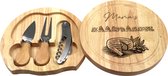 Mama's kaasplankje - kaas set - gegraveerde kaasplank met mes, vorkje en opener - cadeau Moederdag