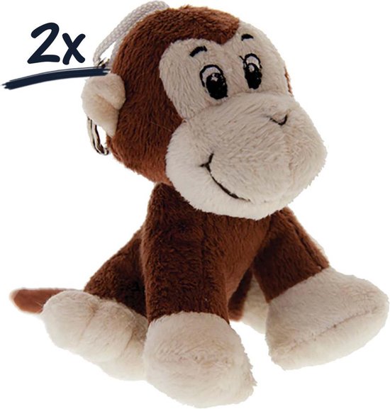 2x Pluche aap sleutelhanger 10cm | kinderkamer | knuffel | decoratie | geschenk | speelgoed
