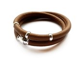 NIEUW! - Jolla - dames wikkelarmband - zilver - leer - magneetsluiting - bedels - Basic Silver - Camel bruin