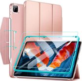 iPad Pro 2021 (12.9 Inch) Hoes - Slim Fit Smart Stand Case + Screenprotector - RosÃ© Goud