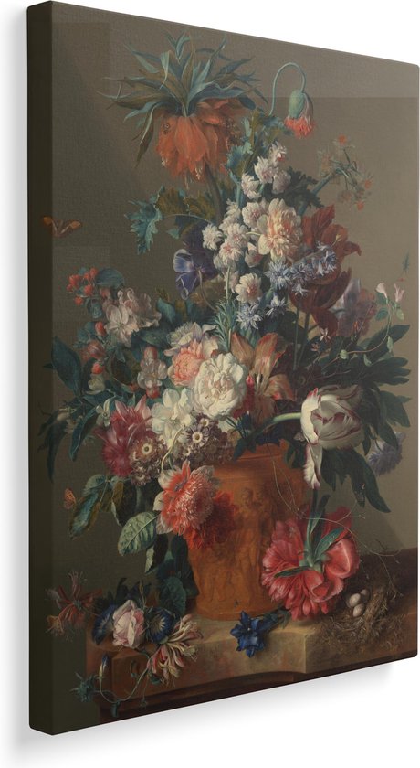 Kunst: Vaas met bloemen door Jan van Huysum uit 1722. Schilderij op canvas  30X45 CM | bol