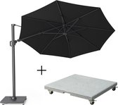 Platinum Challenger T² zweefparasol Ø350cm rond zwart + Premium Salerno parasolvoet 90kg