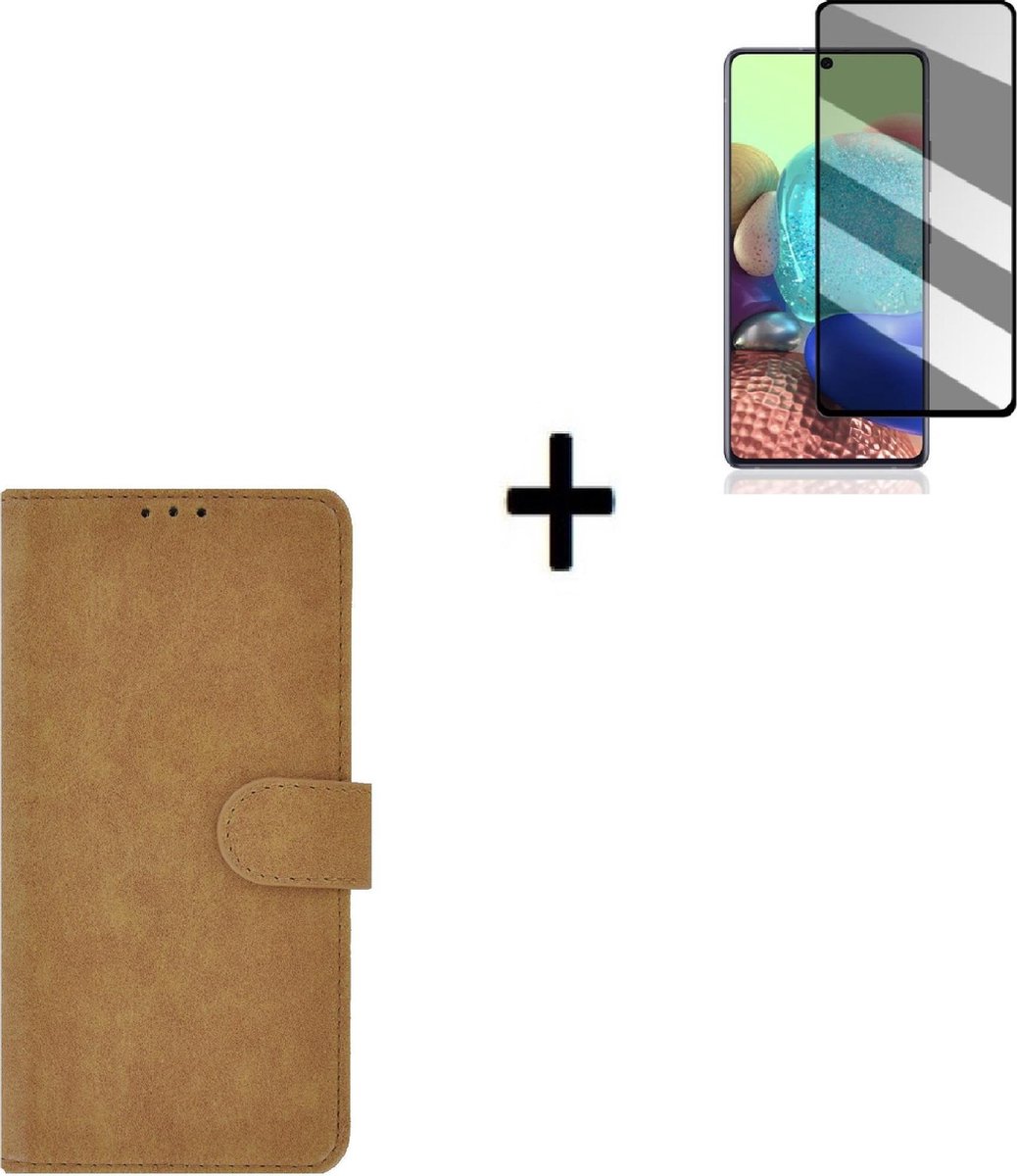 Samsung Galaxy A72 Hoesje - Samsung Galaxy A72 Privacy Screenprotector - Samsung A72 Hoes Wallet Bookcase Bruin + Privacy Screenprotector