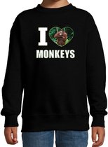 I love monkeys sweater met dieren foto van een Orang oetan aap zwart voor kinderen - cadeau trui apen liefhebber - kinderkleding / kleding 12-13 jaar (152/164)