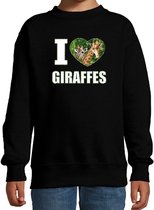 I love giraffes sweater met dieren foto van een giraf zwart voor kinderen - cadeau trui giraffen liefhebber - kinderkleding / kleding 3-4 jaar (98/104)