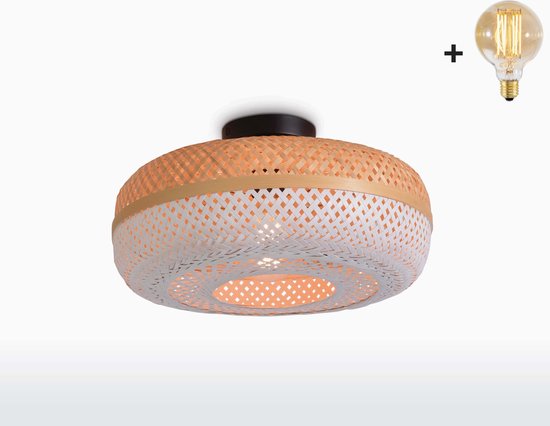 Plafondlamp - PALAWAN - Naturel/Wit Bamboe - Small - Met LED-Lamp