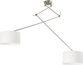 QAZQA Hanglamp staal met kap 35 cm wit verstelbaar 2-lichts - Blitz