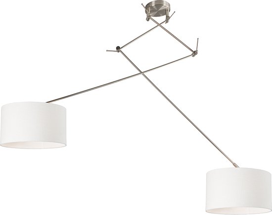 QAZQA Hanglamp staal met kap 35 cm wit verstelbaar 2-lichts - Blitz