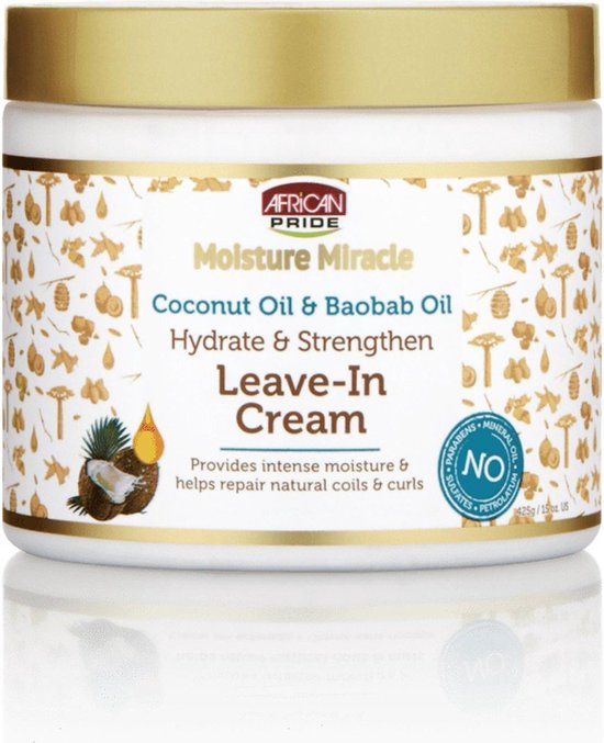 African Pride Moisture Miracle Coconut Oil & Baobab Oil Hydrate & Strengthen Leave-In Cream 443gr