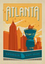 valentijn cadeautje voor hem / Vintage Steden Poster - Atlanta - Wandposter 60 x 40 cm