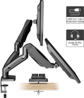 Volledig beweegbare arm Monitorbeugel | In hoogte verstelbaar Draaibaar Ergonomische gasondersteuning | voor 13 "tot 27" LCD-monitoren met USB 3.0 | max. Laadvermogen 6.5 kg