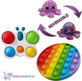 Pop It Fidget Regenboog + Simple Dimple Butterfly + Octopus Mood Knuffel (Shiny Purple) + Hartjes Sticker | pop it fidget toy goedkoop, fidget toy, fidget toys pakket, fidget toys pop it, fid