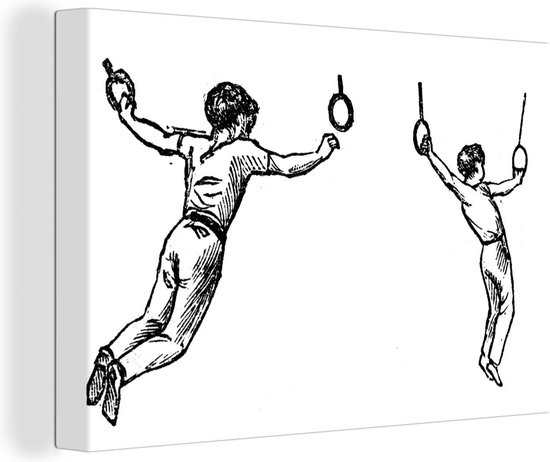 Canvas Schilderij Een illustratie van twee mannen die in de ringen turnen -  180x120 cm... | bol.com
