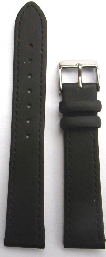 Horlogeband-horlogebandje-18mm-echt leer-zacht-mat-plat-zwart-stalen gesp-leer-18 mm - Echt leer