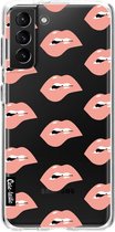 Casetastic Samsung Galaxy S21 Plus 4G/5G Hoesje - Softcover Hoesje met Design - Lips everywhere Print
