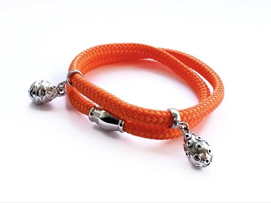 NIEUW - Jolla - dames wikkelarmband - zilver - touw - bedels -  Charm Rope - Oranje