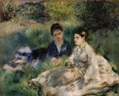 Kunst: On the Grass (Jeunes femmes assises dans l herbe), c. 1873 van Pierre-Auguste Renoir. Schilderij op aluminium, formaat is   100X150 CM