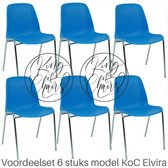King of Chairs -set van 6- model KoC Elvira azuurblauw met verchroomd onderstel. Kantinestoel stapelstoel kuipstoel vergaderstoel tuinstoel kantine stapel stoel kantinestoelen stap